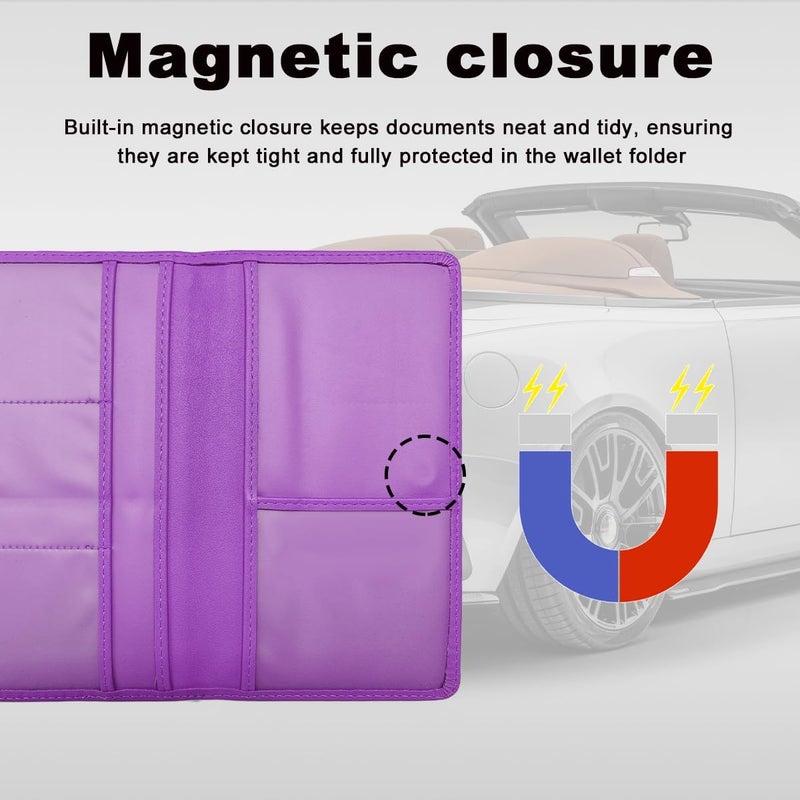 Wevdn Car Registration and Insurance Holder, PU Leather Vehicle Glove Box Organizer with Magnetic Shut, Wallet Case for Insurance Card Driver License Document, Car Accessories (Purple, Matte) - Image 5